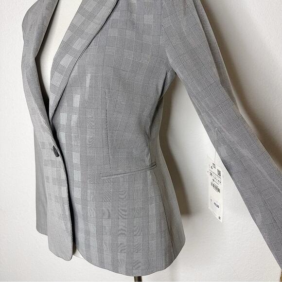 NWT Zara Femme Pied-De-Poule Blanc/Noir Plaid Blazer Size 4 $49.99 - Picture 5 of 12